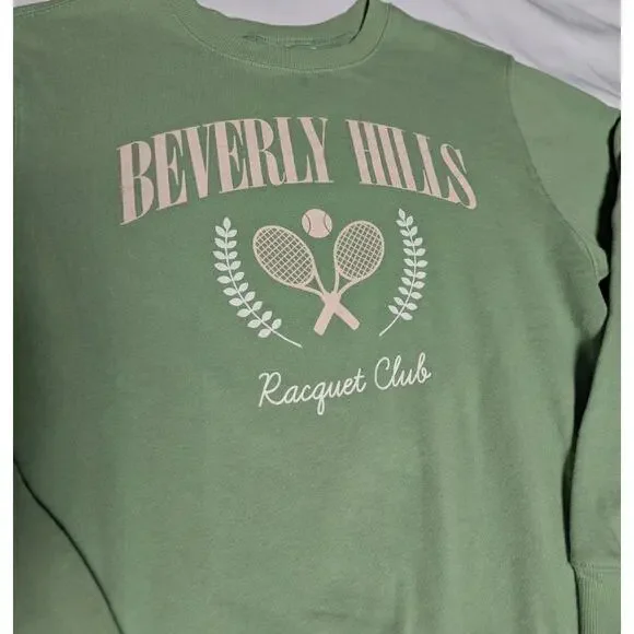 Mighty Fine Beverly Hills Racquet Club Womens Green Sweatshirt Tennis Preppy XL - Picture 3 of 5